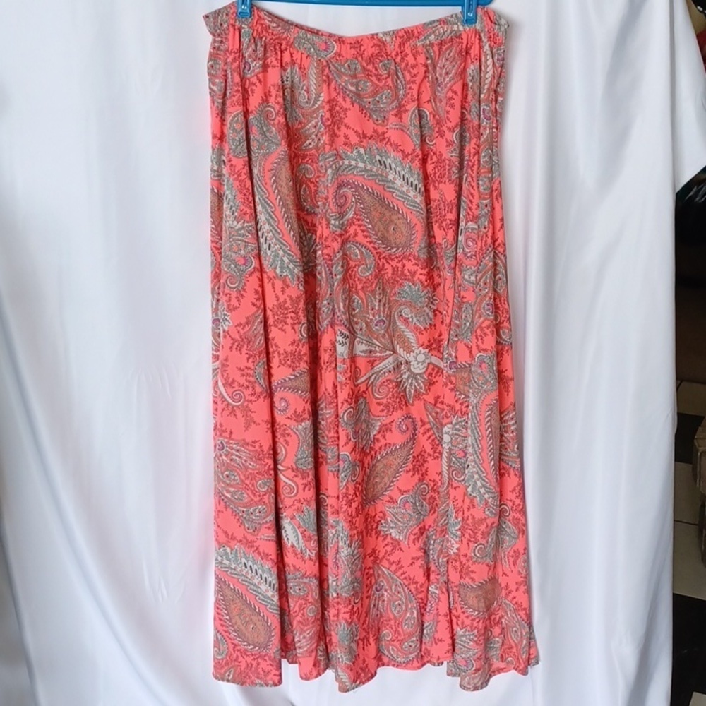Mix Nouveau Paisley Maxi Skirt, circle skirt, bright colors (neon coral), 40" L